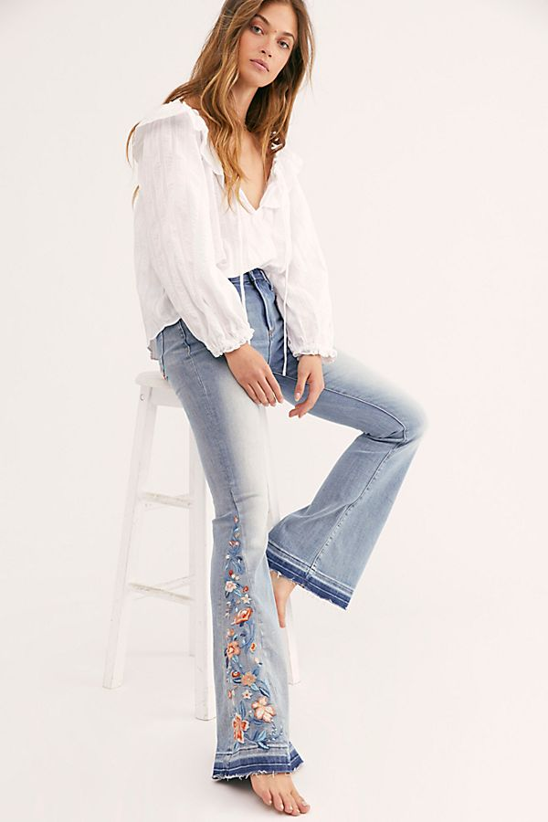 driftwood farrah embroidered flare jeans